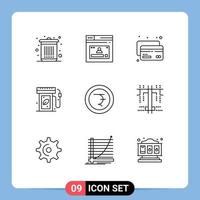 contour de l'interface mobile ensemble de 9 pictogrammes du profil de la station-service financière énergie jour de la terre éléments de conception vectoriels modifiables vecteur