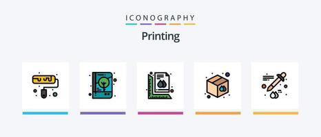ligne d'impression remplie de 5 packs d'icônes, y compris la page. bannière. crayon. imprimer. document. conception d'icônes créatives vecteur