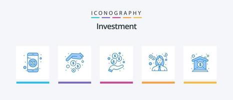 pack d'icônes d'investissement bleu 5, y compris la propriété. investissement. investissement. professeur. investissement. conception d'icônes créatives vecteur