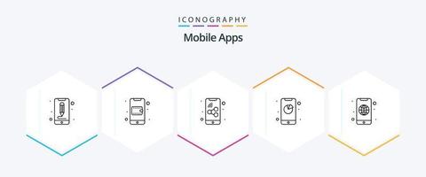 pack d'icônes de 25 lignes d'applications mobiles, y compris l'application. application. portefeuille. interaction. analytique vecteur