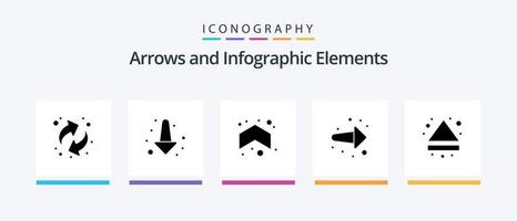 flèche glyphe 5 pack d'icônes, y compris vers le bas. éjecter. en haut. flèche. avant. conception d'icônes créatives vecteur