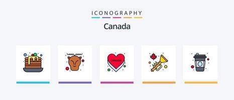 canada line rempli pack de 5 icônes, y compris le feu né. sport. décoration. le hockey. Canada. conception d'icônes créatives vecteur