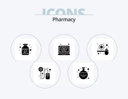 pack d'icônes de glyphe de pharmacie 5 conception d'icônes. mesure. guérir. bouteille. pharmacie. ordinateur portable vecteur