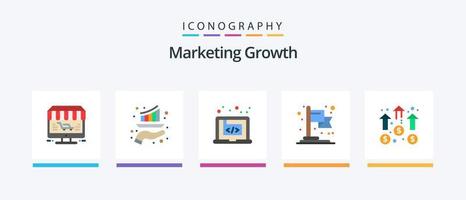 pack d'icônes plat 5 de croissance marketing, y compris l'objectif. réalisation. commercialisation. logiciel. créatif. conception d'icônes créatives vecteur