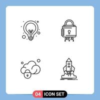 pack de 4 signes et symboles de couleurs plates modernes pour les supports d'impression Web tels que l'ampoule sécurisée seo cyber gdpr éléments de conception vectoriels modifiables vecteur