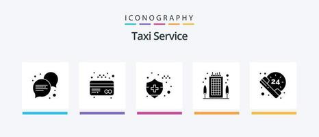 service de taxi glyphe 5 pack d'icônes comprenant. surveille. assurance. appel. destination. conception d'icônes créatives vecteur