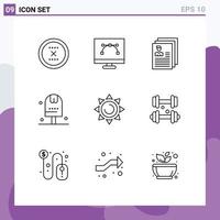 symboles d'icônes universels groupe de 9 contours modernes d'éléments de conception vectoriels modifiables de fichier de profil de conception graphique et alimentaire vecteur