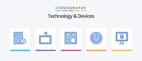 appareils pack d'icônes bleu 5, y compris l'alimentation. électronique. cuisson. dispositifs. des produits. conception d'icônes créatives vecteur