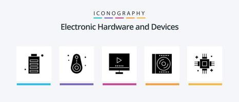 appareils glyphe 5 pack d'icônes, y compris numérique. CD. suivi. Blu Ray. la télé. conception d'icônes créatives vecteur