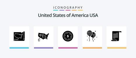 pack d'icônes usa glyph 5 comprenant. bloons. Etats-Unis. texte. conception d'icônes créatives vecteur