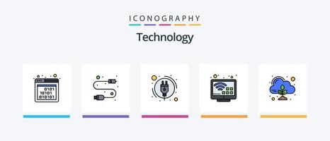 ligne technologique remplie de 5 packs d'icônes, y compris le contrôle. émission. maison. la télé. l'Internet. conception d'icônes créatives vecteur