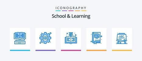 pack d'icônes bleu 5 pour l'école et l'apprentissage, y compris. éducation. livre. conseil. carnet de notes. conception d'icônes créatives vecteur