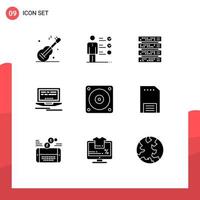 ensemble moderne de 9 pictogrammes de glyphes solides d'éléments de conception vectoriels modifiables pour ordinateur portable de conception d'ordinateur électrique mécanique vecteur