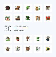 20 pack d'icônes de couleur rempli de ligne saint patrick comme la chance fortune trèfle à feuilles croisées vecteur