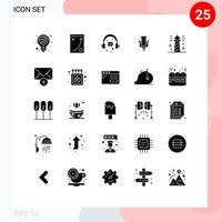 25 concept de glyphe solide pour les sites Web mobiles et applications stratégie d'enregistrement de plage diplôme multimédia éléments de conception vectoriels modifiables vecteur