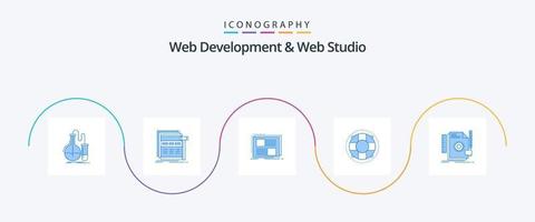 développement web et pack d'icônes bleu studio web 5, y compris la vie. page web. texte. cadre vecteur