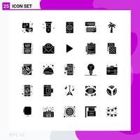 interface mobile glyphe solide ensemble de 25 pictogrammes d'éléments de conception vectoriels modifiables de recherche de communication de moteur de message d'arbre vecteur