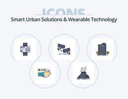 solutions urbaines intelligentes et ligne de technologie portable rempli pack d'icônes 5 conception d'icônes. usine. GPS. diriger. cerveau vecteur