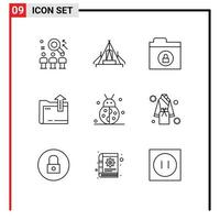 ensemble de 9 symboles d'icônes d'interface utilisateur modernes signes pour le fichier d'automne camping dacoment verrouiller les éléments de conception vectoriels modifiables vecteur