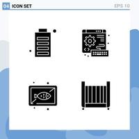groupe de 4 signes et symboles de glyphes solides pour les éléments de conception vectoriels modifiables du tableau complet du poisson de la batterie vecteur