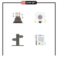 pack de 4 icônes plates créatives d'adresse de gâteau direction d'idée géante éléments de conception vectoriels modifiables vecteur