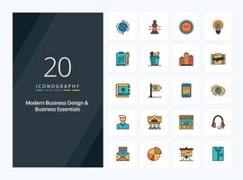 20 icônes remplies de ligne d'affaires et d'affaires modernes pour la présentation vecteur