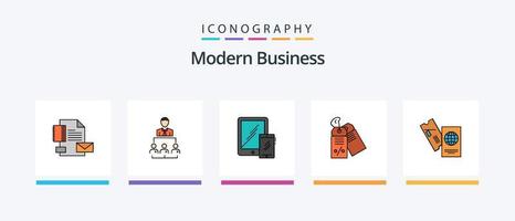ligne d'affaires moderne remplie de 5 packs d'icônes, y compris la conversation. discuter. information. commercialisation. main. conception d'icônes créatives vecteur