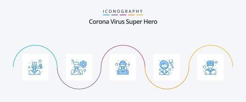 virus corona pack d'icônes super héros bleu 5 comprenant un médecin. femme. santé. militaire. la défense vecteur