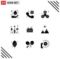 interface utilisateur pack de 9 glyphes solides de base d'éléments de conception vectoriels modifiables par l'utilisateur de talent d'horloge étoile de tambour vecteur