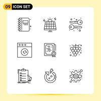 aperçu de l'interface mobile ensemble de 9 pictogrammes de certificat de cryptographie de document de timbre mac éléments de conception vectoriels modifiables vecteur