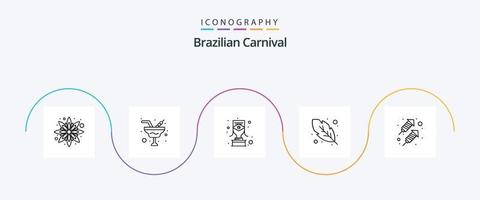 pack d'icônes de la ligne 5 du carnaval brésilien comprenant. faire la fête. carnaval. fusée. plume vecteur
