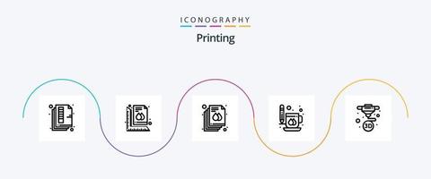 ligne d'impression 5 pack d'icônes comprenant une tasse. tasse. imprimer. café. imprimer vecteur
