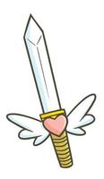 épée amusante et mignonne avec un cœur et une aile dessus vecteur