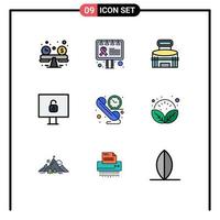 9 icônes créatives signes et symboles modernes d'appel de contact éléments de conception vectoriels modifiables par ordinateur de sécurité extérieure vecteur