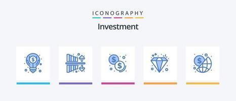 pack d'icônes d'investissement bleu 5, y compris l'investissement. entreprise. espèces. richesse. investissement. conception d'icônes créatives vecteur