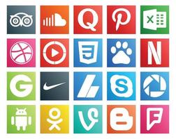 pack de 20 icônes de médias sociaux, y compris adsense groupon excel netflix css vecteur