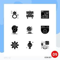 9 ensemble de glyphes solides universels pour les applications web et mobiles réalité googles zone de travail vr prise en charge des éléments de conception vectoriels modifiables vecteur