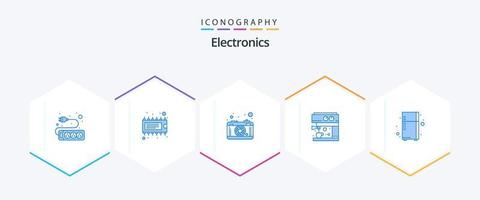 électronique 25 pack d'icônes bleues comprenant. réfrigérateur. la photographie. appareil électronique. machine vecteur