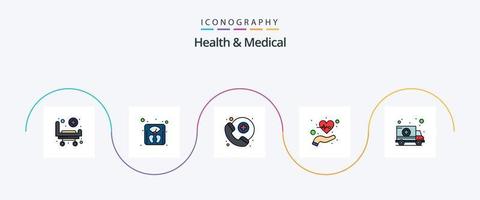 pack d'icônes plat rempli de 5 lignes de santé et de médecine, y compris la voiture. impulsions. médecin de garde. vie. se soucier vecteur