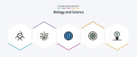 pack d'icônes de biologie 25 fillline comprenant l'expérience. la biologie. mondial. laboratoire. cellule vecteur