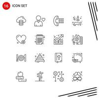 16 icônes créatives signes et symboles modernes de battement de coeur offrent appel main pour cent éléments de conception vectoriels modifiables vecteur