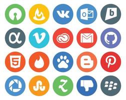 pack de 20 icônes de médias sociaux, y compris baidu html creative cloud github email vecteur