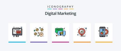 ligne de marketing numérique remplie de 5 packs d'icônes comprenant. aime. décerner. comme. Planning marketing. conception d'icônes créatives vecteur