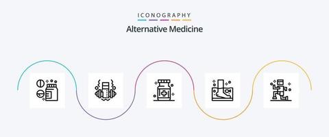 Pack d'icônes de la ligne 5 de médecine alternative, y compris l'exercice. thérapie. santé. spa. poisson vecteur