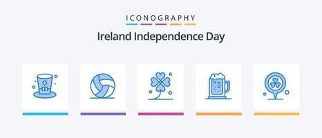 pack d'icônes bleu 5 de la fête de l'indépendance de l'irlande, y compris un pot. célébrer. trèfle. bière. chanceux. conception d'icônes créatives vecteur