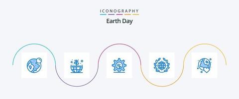 pack d'icônes bleues du jour de la terre 5, y compris l'amour. globe. engrenage. Terre. jour vecteur