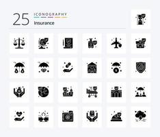 pack d'icônes de 25 glyphes solides d'assurance, y compris la protection. assurance. papier. voler. bouclier vecteur