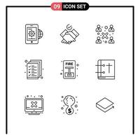 symboles d'icônes universels groupe de 9 contours modernes d'éléments de conception vectoriels modifiables d'affaires de fichier d'entreprise de gestion d'évasion vecteur