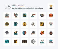 éléments commerciaux et symboles métaphores pack d'icônes remplies de 25 lignes, y compris ouvert. directeur. discuter. utilisateur. conversation vecteur