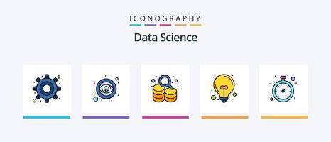 ligne de science des données remplie de 5 icônes comprenant un livre. temps. recherche. date. ordinateur. conception d'icônes créatives vecteur